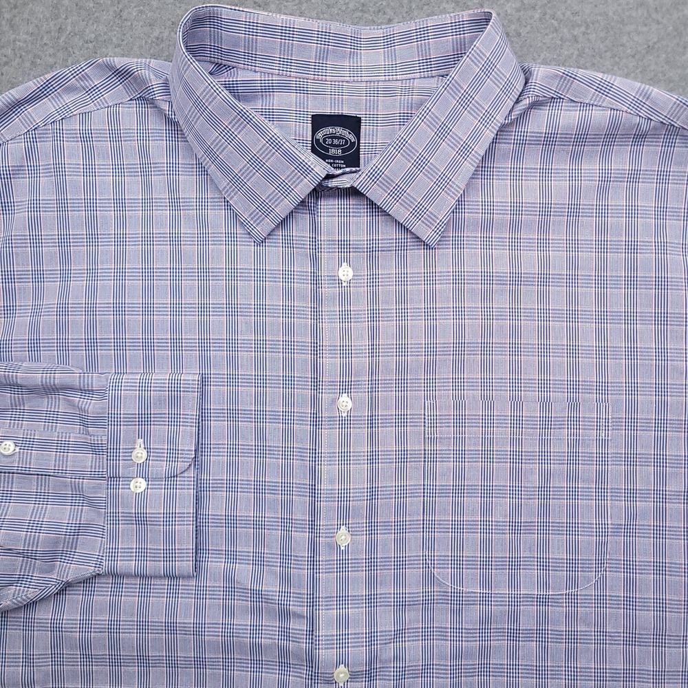 Brooks Brothers Dress Shirt Mens 20-36/37 Non Iron Blue Glen Plaid